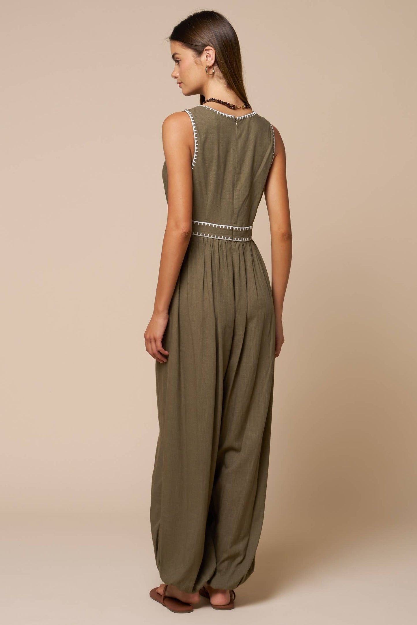 Summer Surplice Contrast Stitch Romper