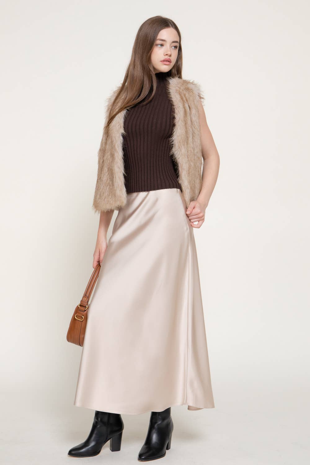 High Waist Satin Long Skirt