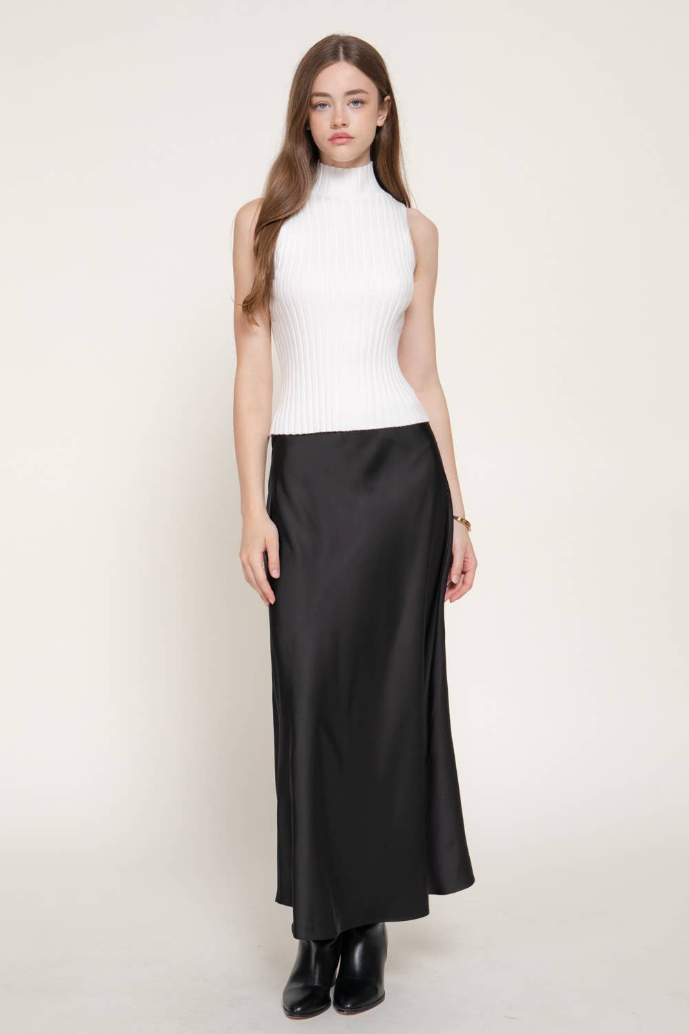 High Waist Satin Long Skirt