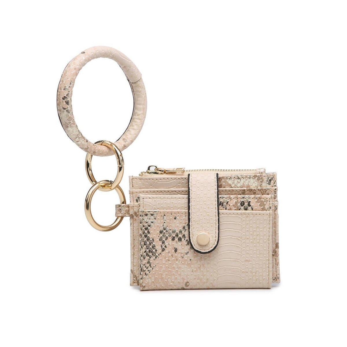 Cream Snake Sammie Mini Snap Wallet w/ Ring