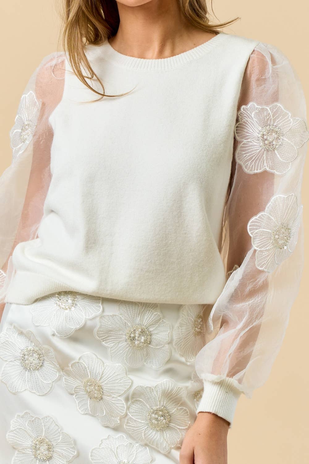 Sweater Top with Contrast Sleeve