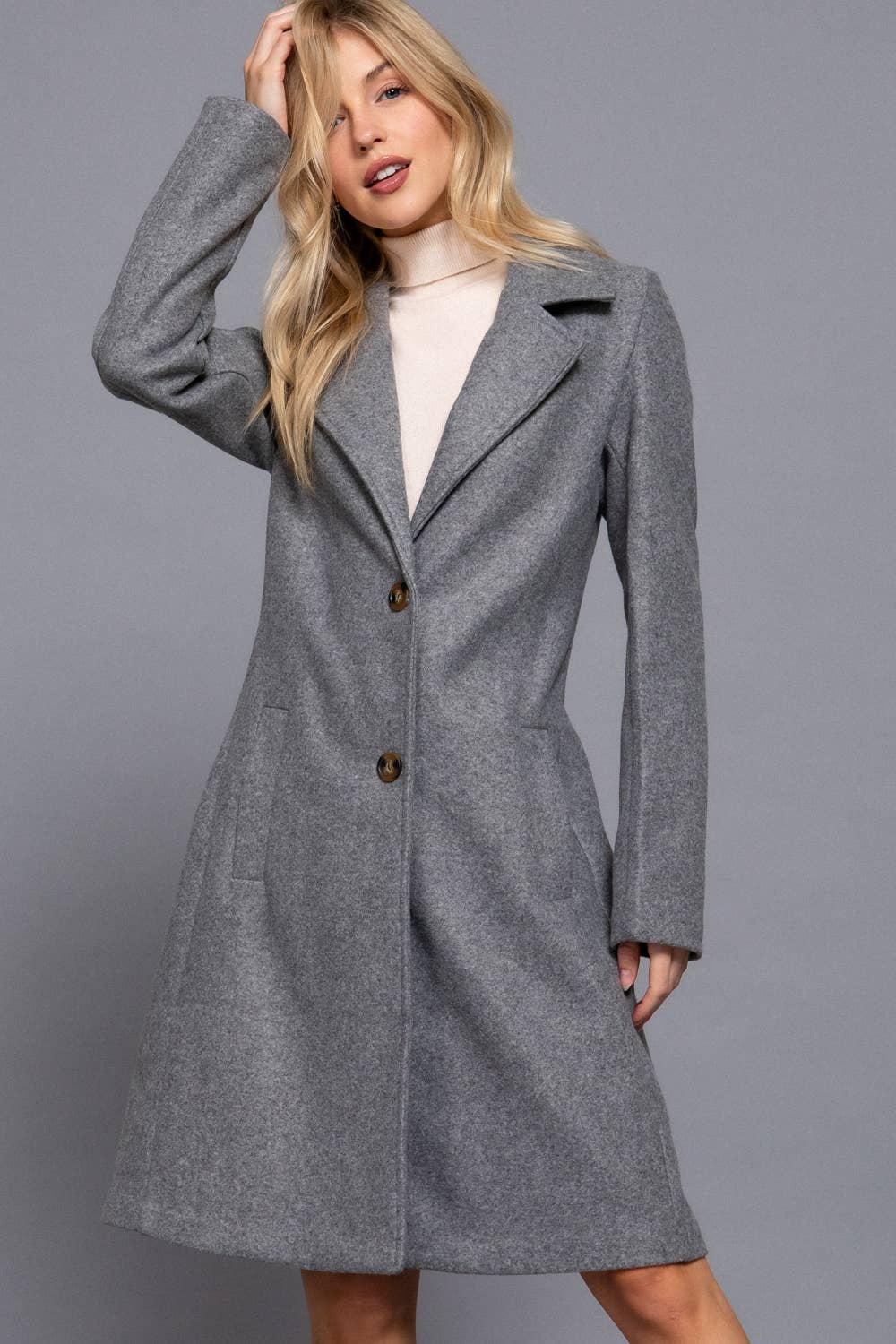 Kattah Long Sleeve A-Line Long Coat