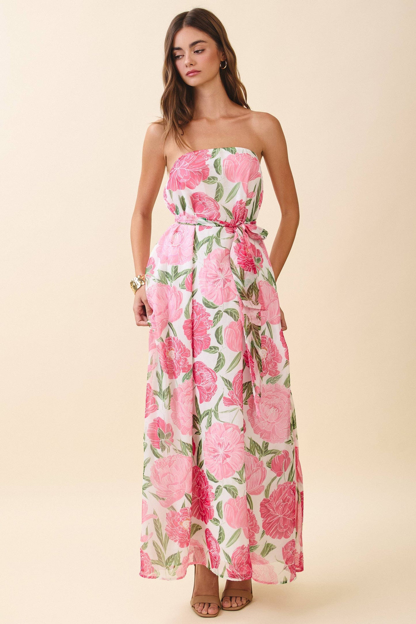 Lucia Strapless Floral Maxi Dress with Convertible Scarf