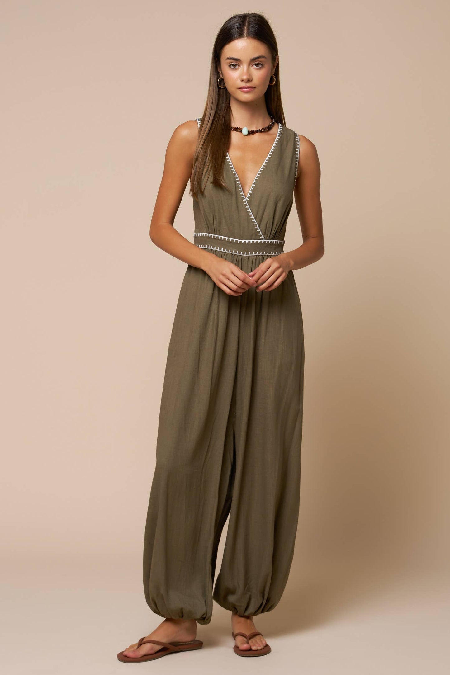 Summer Surplice Contrast Stitch Romper