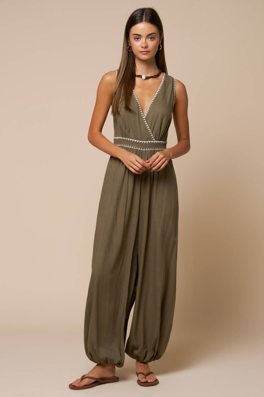 Summer Surplice Contrast Stitch Romper
