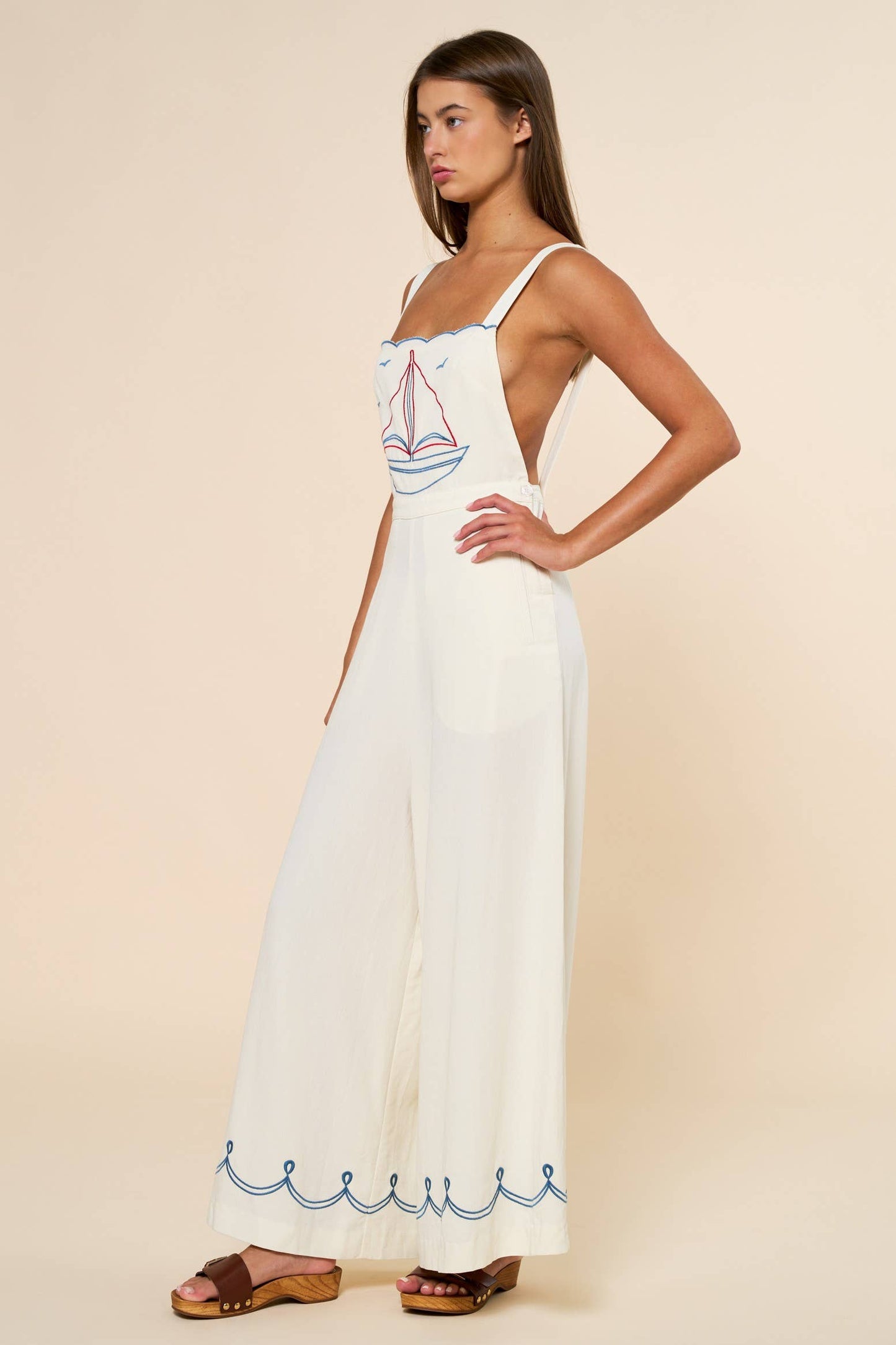 Nautical Boat Embroidered Wide Leg Jumpsuit