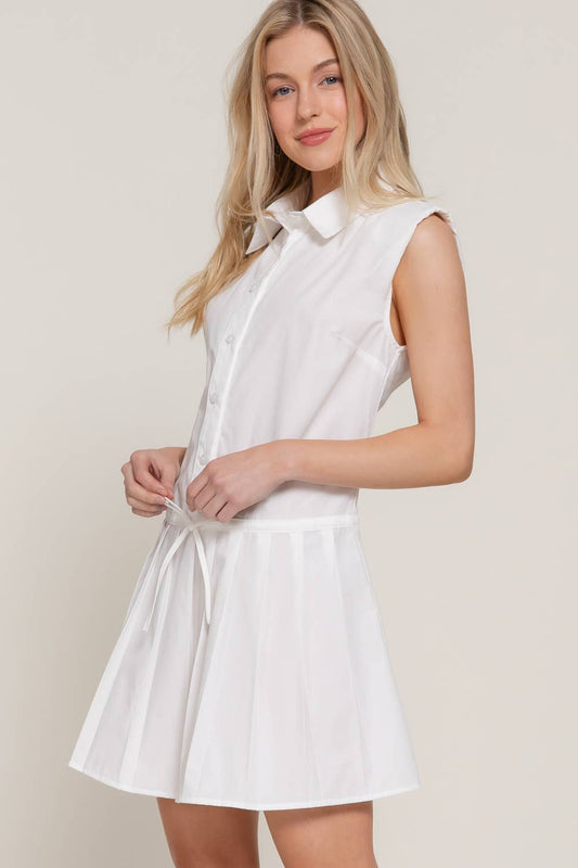 Sleeveless Button Down with Pleats Woven Dress