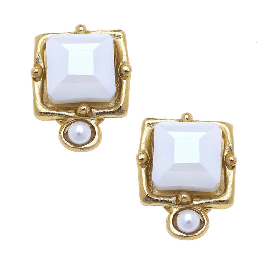 London White Crystal + Pearl Detail Studs