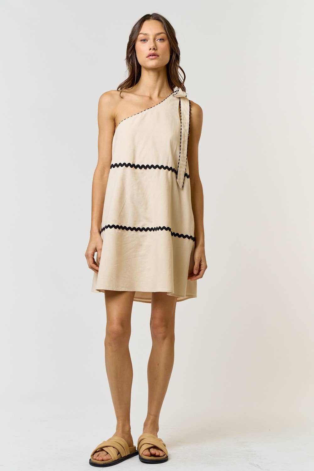 Teresa LINEN SCALLOPED ONE SHOULDER  DRESS: