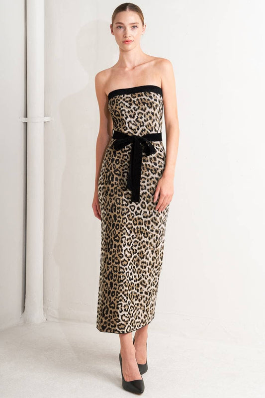 Leah Leopard Strapless Dress