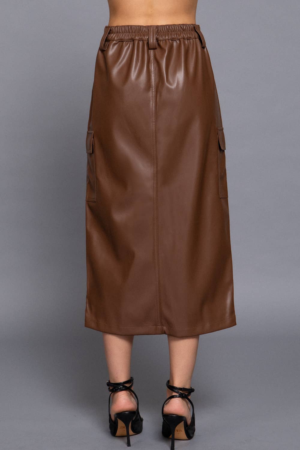 Michelle Faux Leather Midi Cargo Skirt