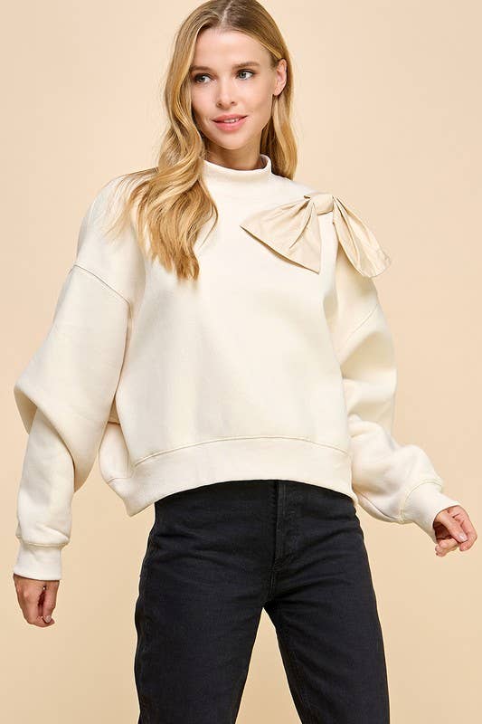 Aurora Oversized High Neckline Bow Detail Sweater