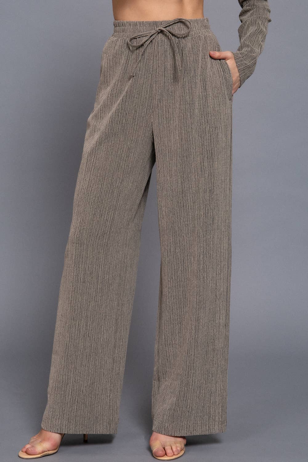 Reba Two-Tone Texture Knit Long Pants