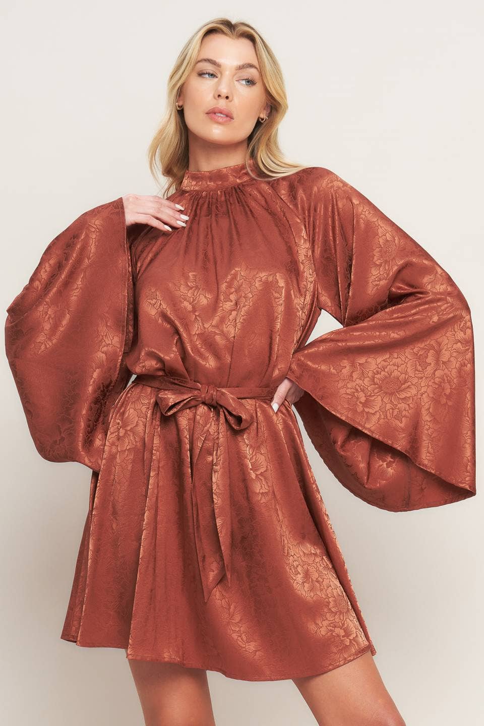 A woven jacquard satin mini dress - ID20594