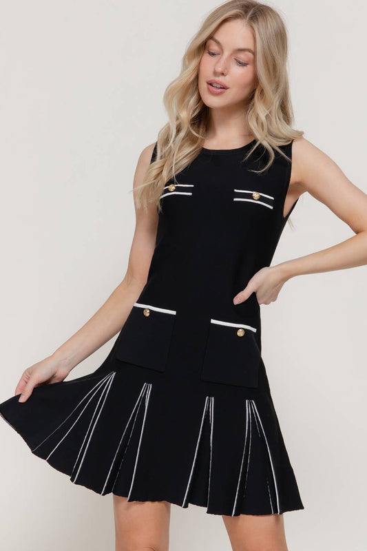 Box-Pleated Detail Sweater Mini Dress