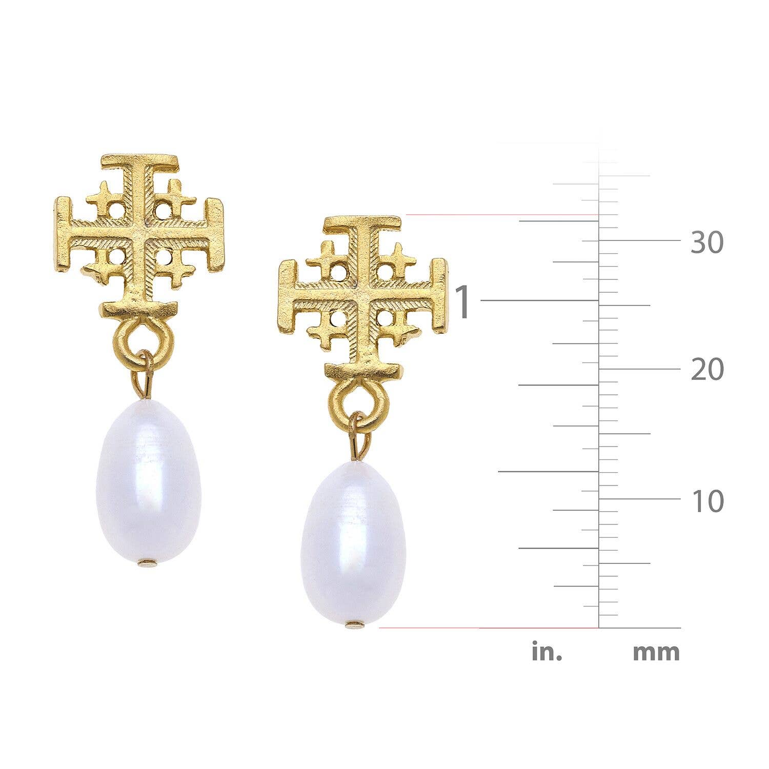 Gold Multi Cross and Freshwater Pearl Earrings