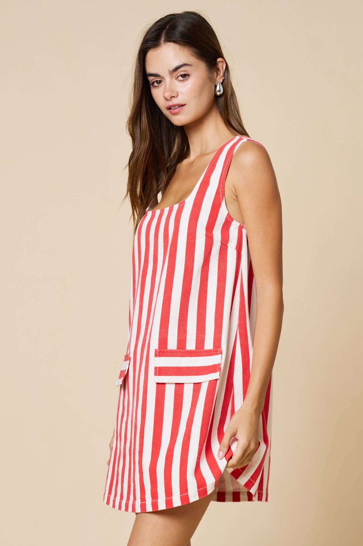 Summer Stripe Square Neck Sleeveless Shift Dress