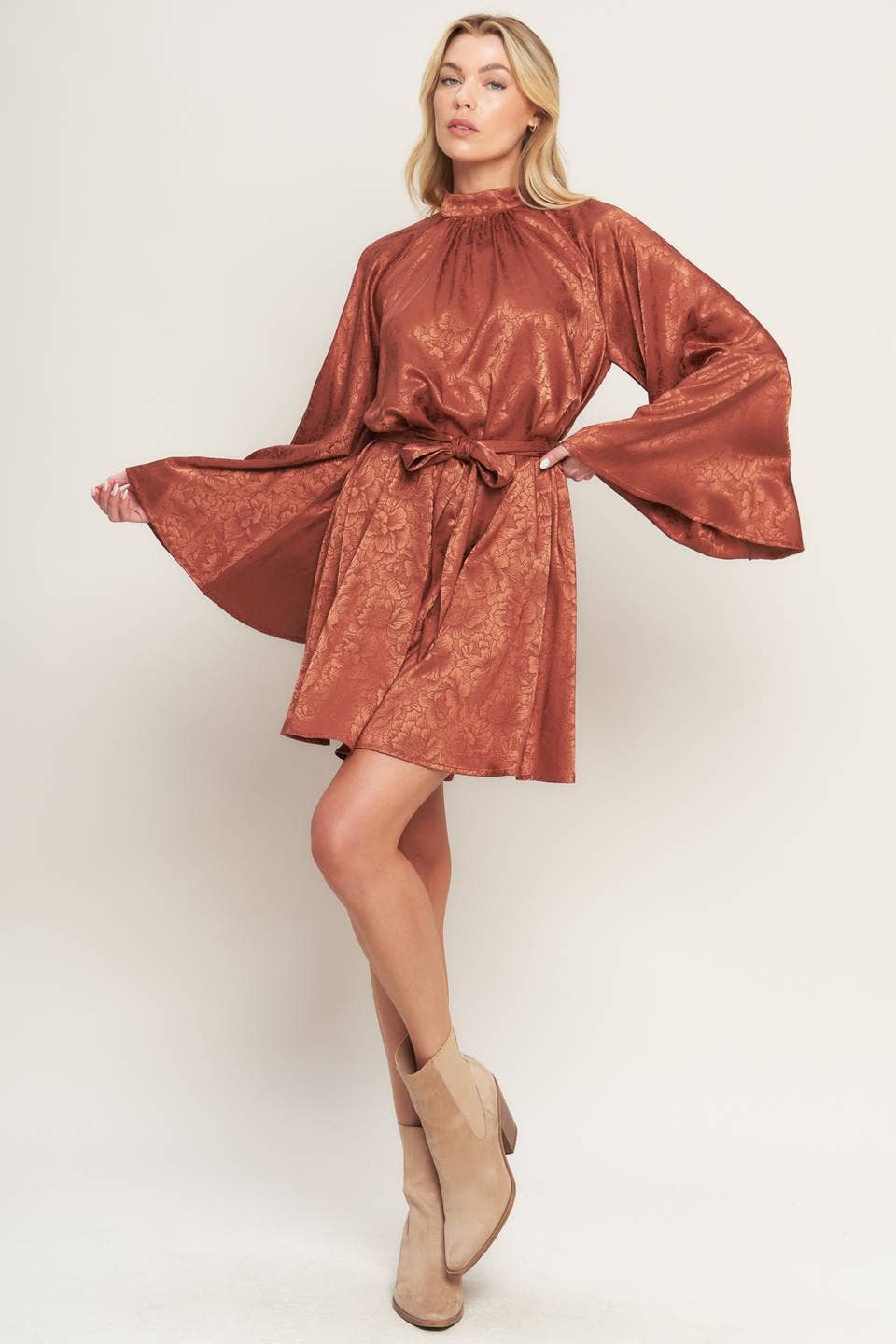 A woven jacquard satin mini dress - ID20594
