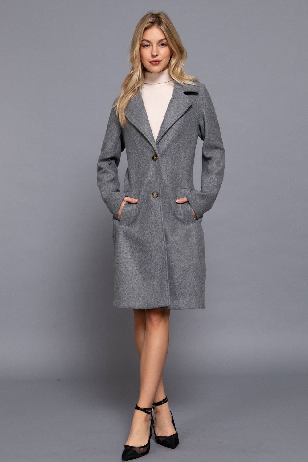 Kattah Long Sleeve A-Line Long Coat