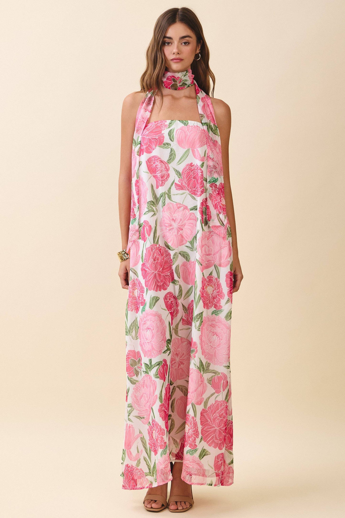 Lucia Strapless Floral Maxi Dress with Convertible Scarf