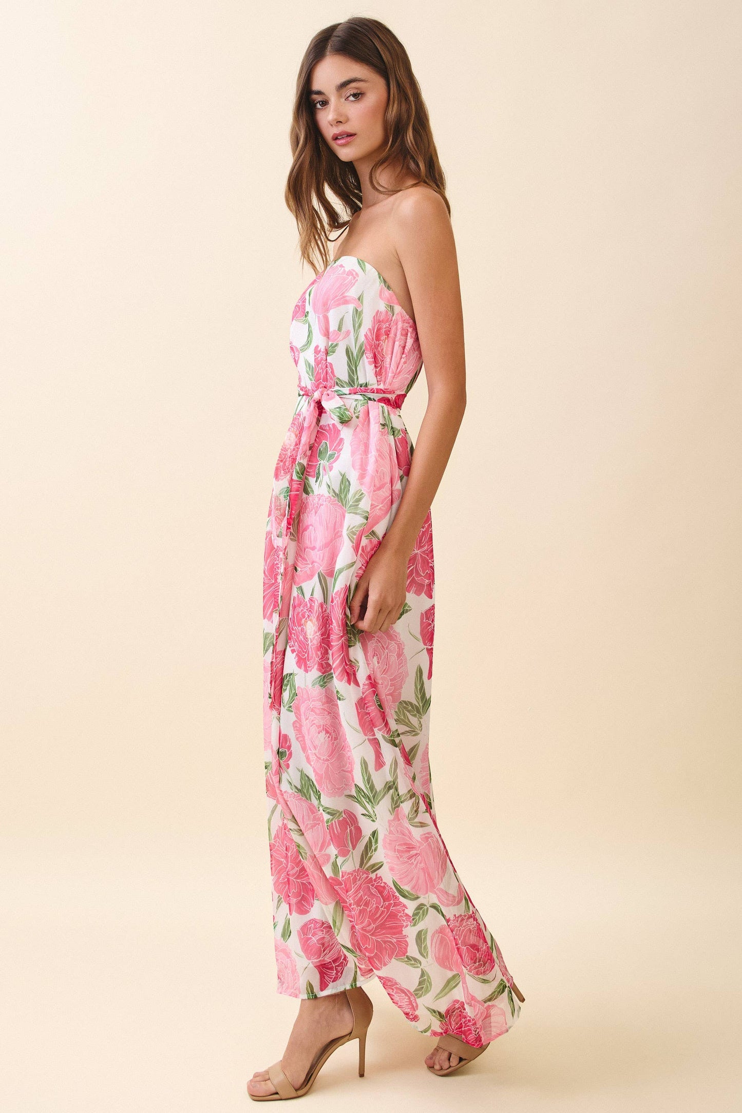 Lucia Strapless Floral Maxi Dress with Convertible Scarf