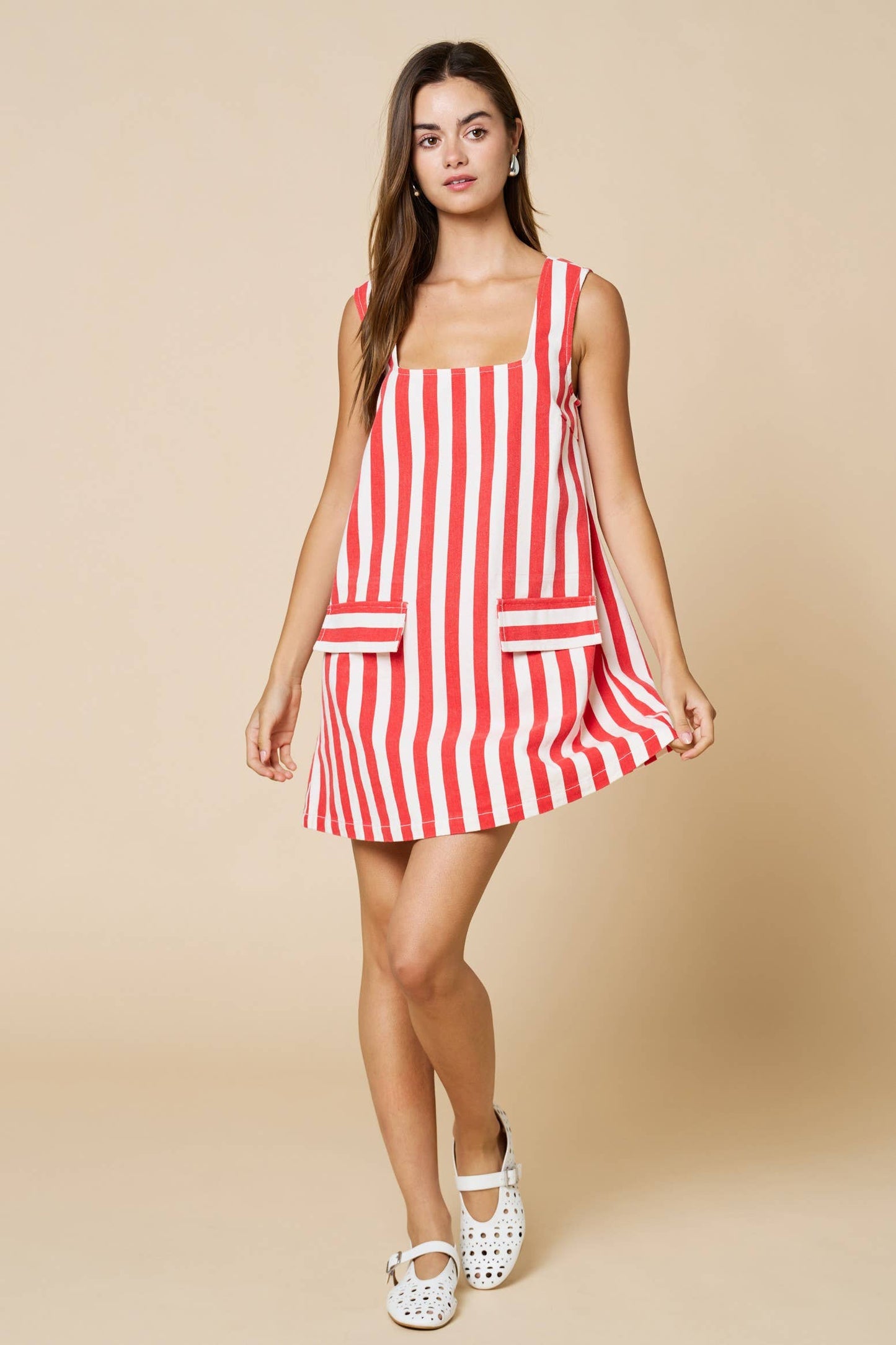 Summer Stripe Square Neck Sleeveless Shift Dress