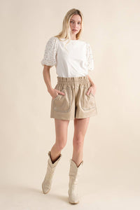 Carrie Faux Leather Studded Pocket High Waist Shorts