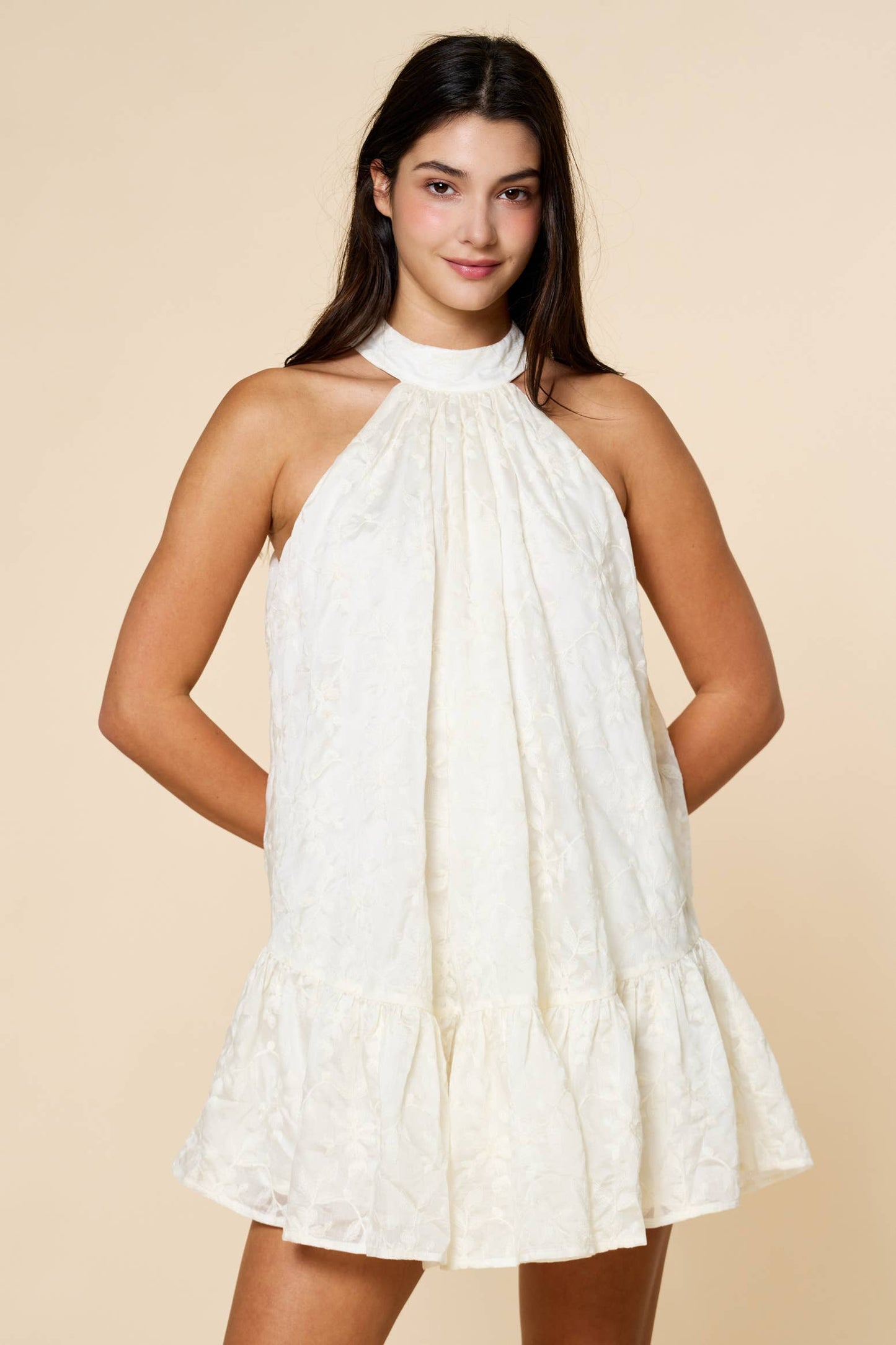 Ruffle Sleeveless Dress with Mock Neck