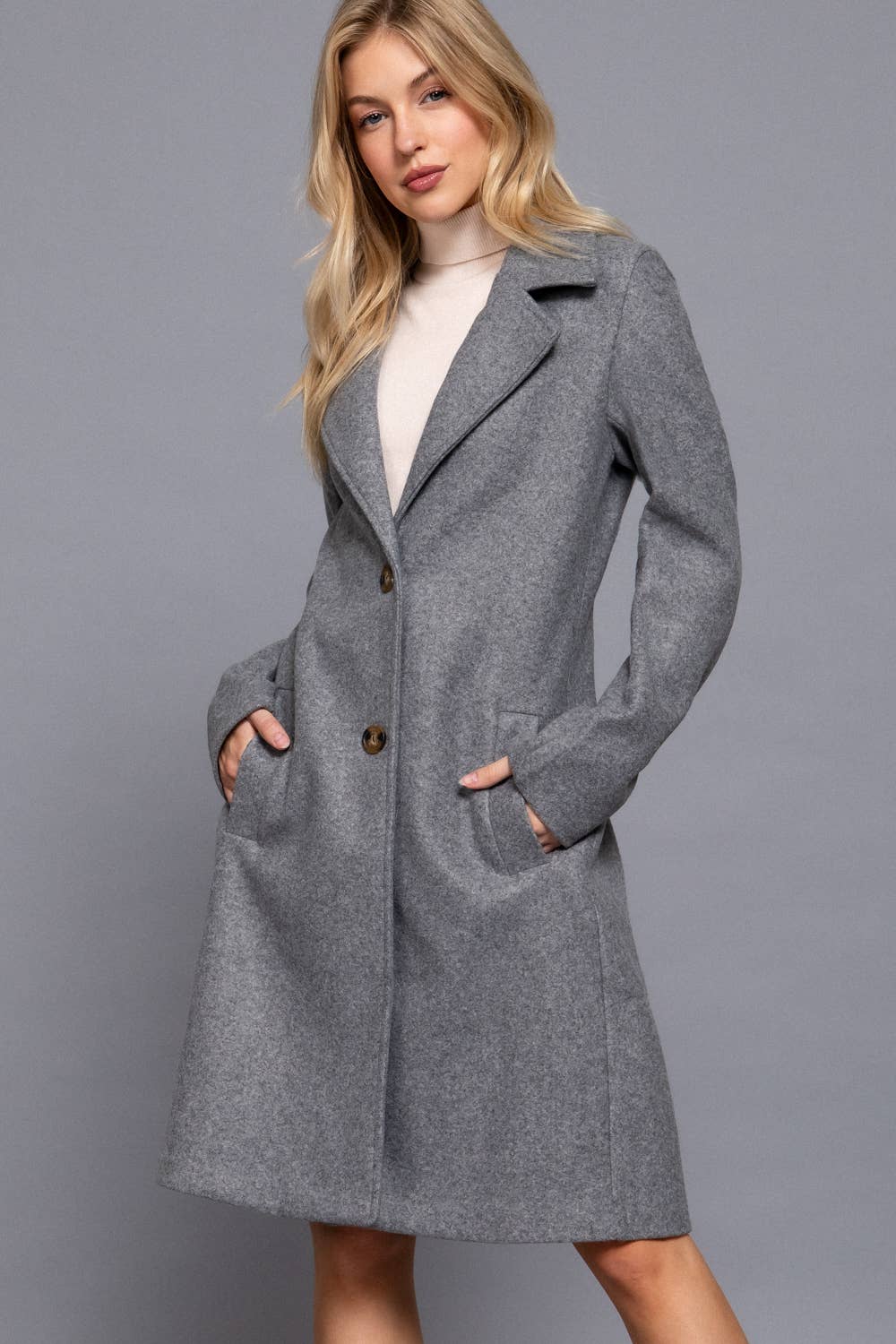 Kattah Long Sleeve A-Line Long Coat