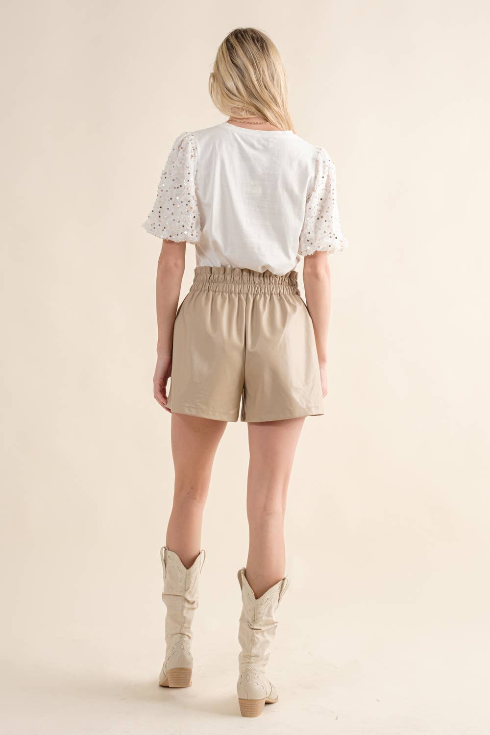 Carrie Faux Leather Studded Pocket High Waist Shorts