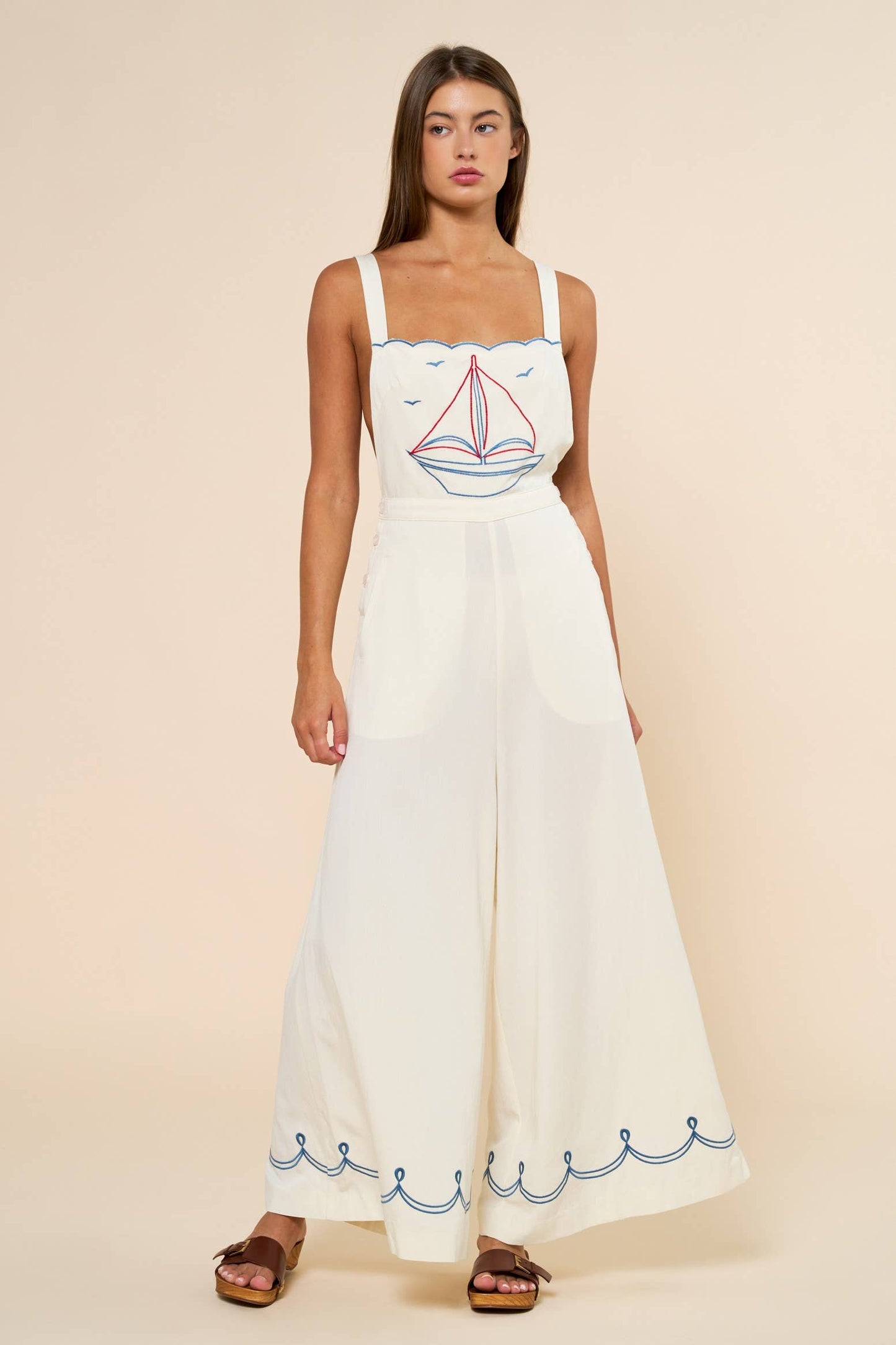 Nautical Boat Embroidered Wide Leg Jumpsuit