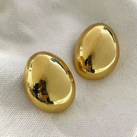 Gold Oval Stud Earrings