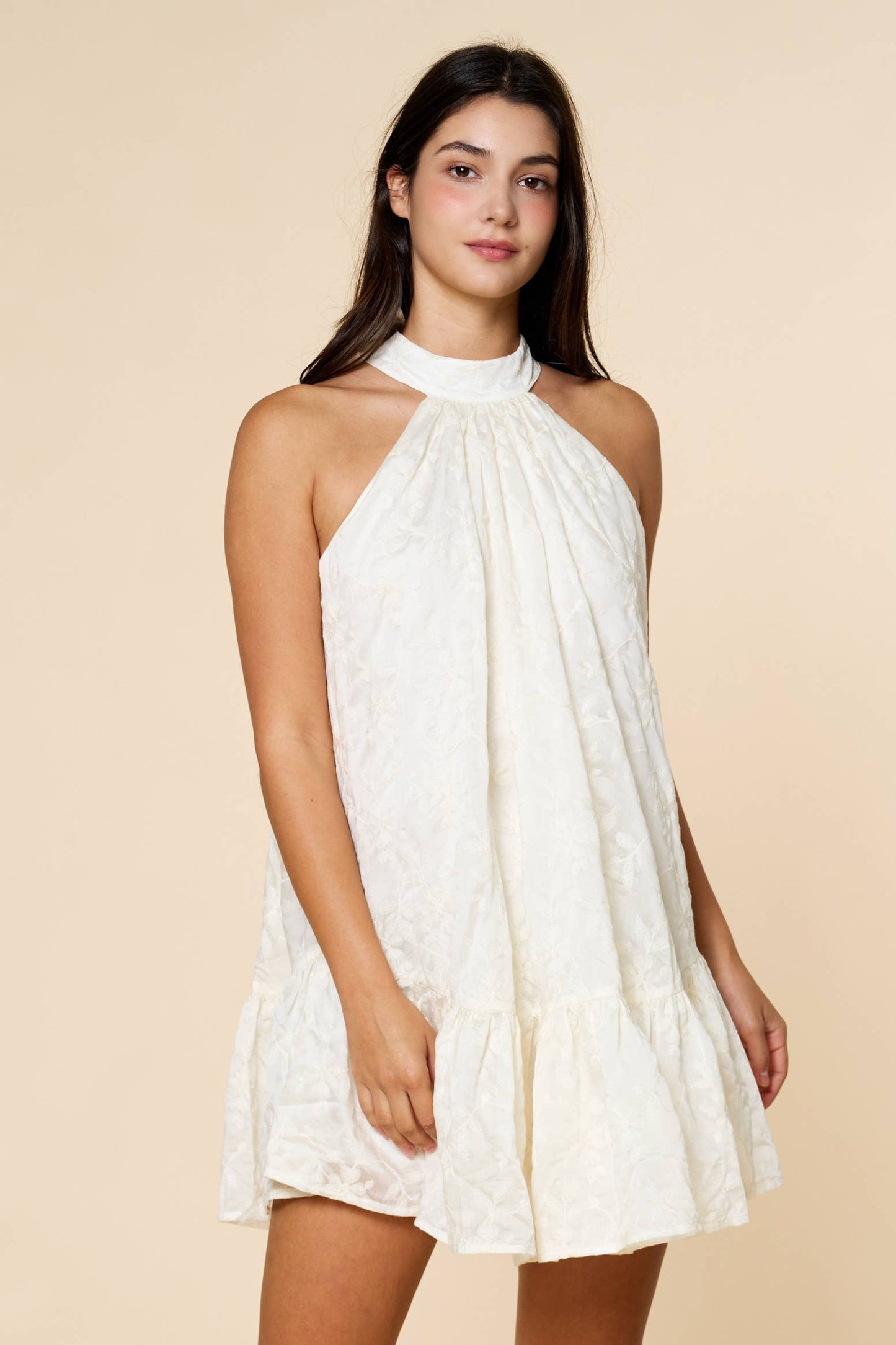 Ruffle Sleeveless Dress with Mock Neck