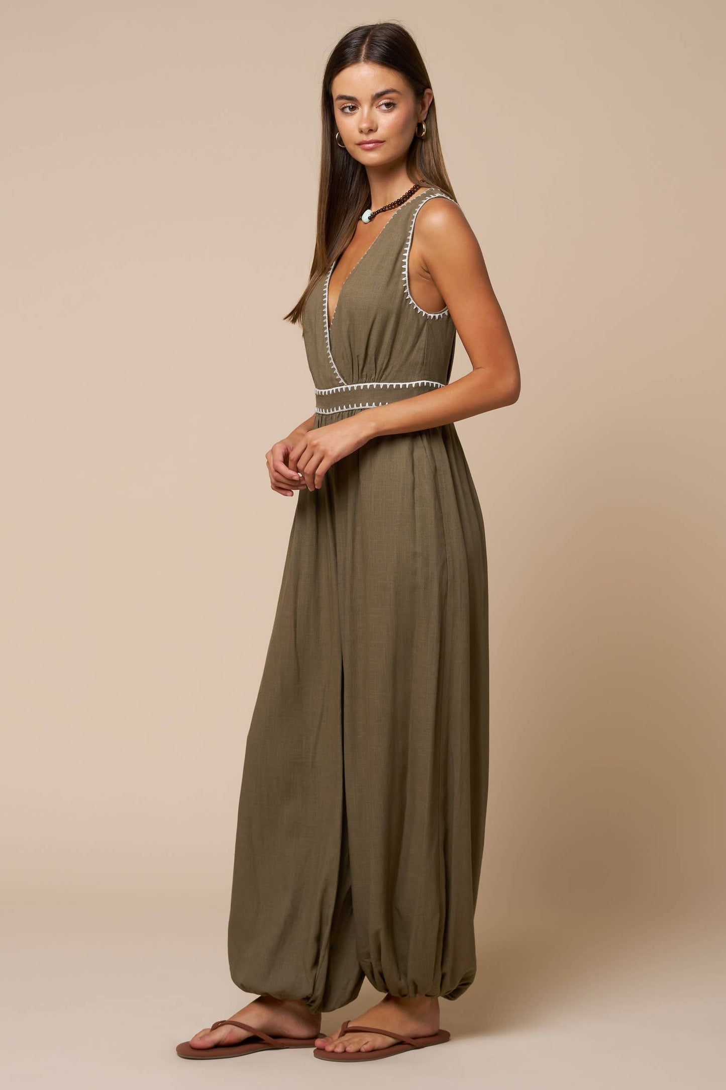 Summer Surplice Contrast Stitch Romper