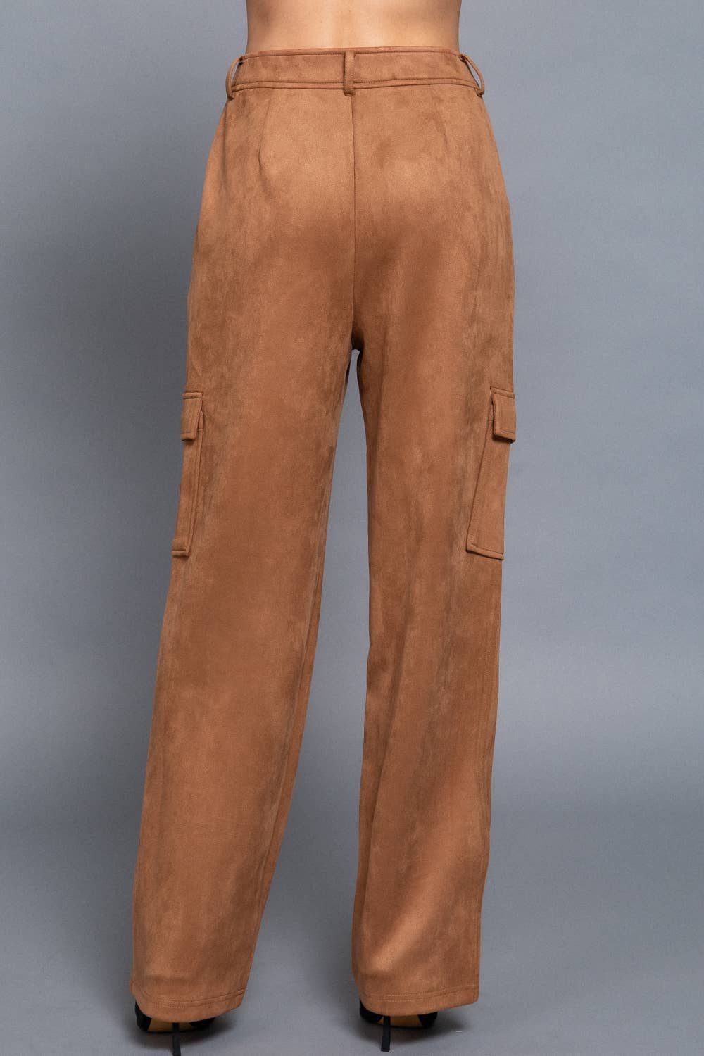 Ili High Waist Straight Line Suede Cargo Pants