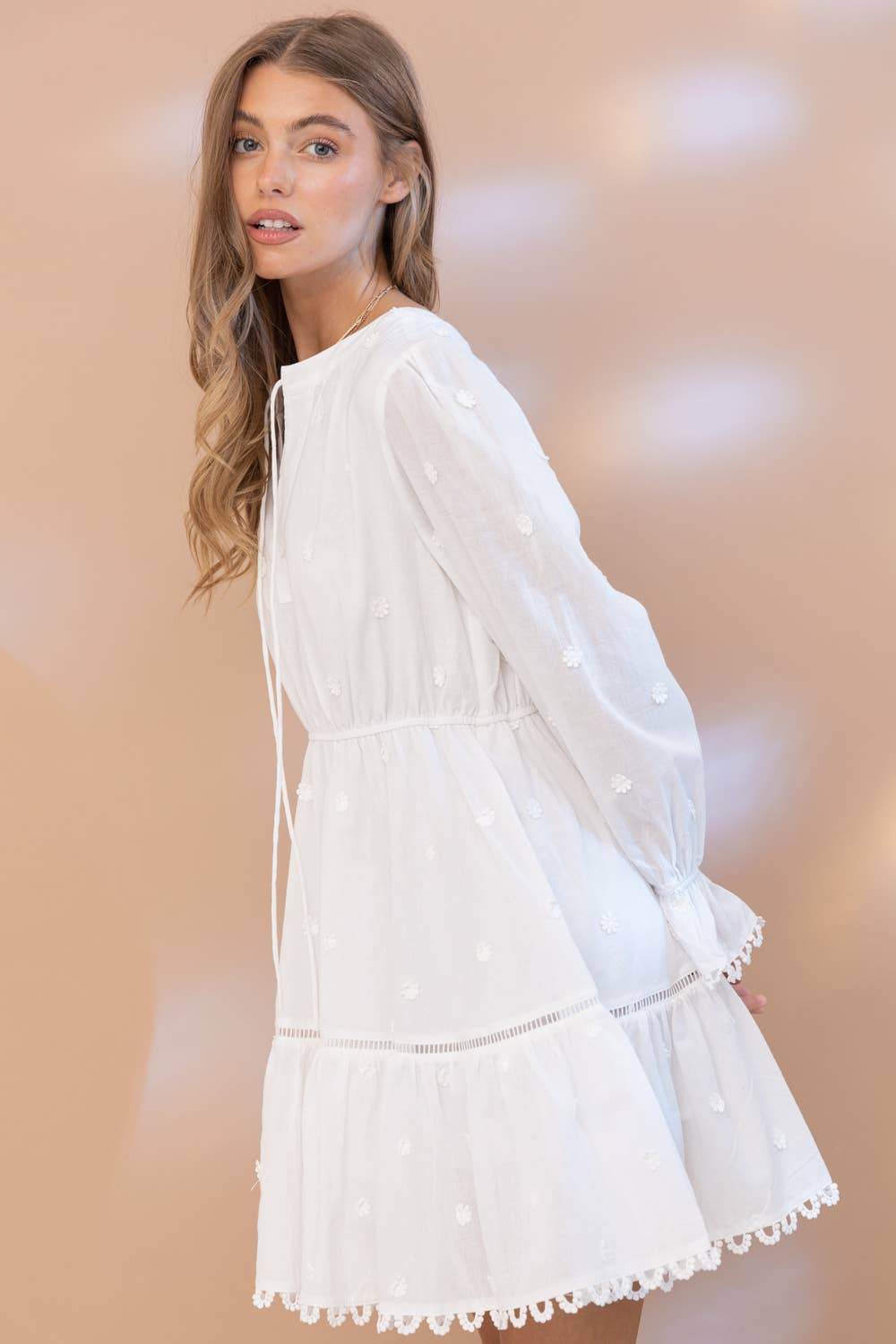 Desiree Cotton Floral Jacquard Lace Trim Edge Dress