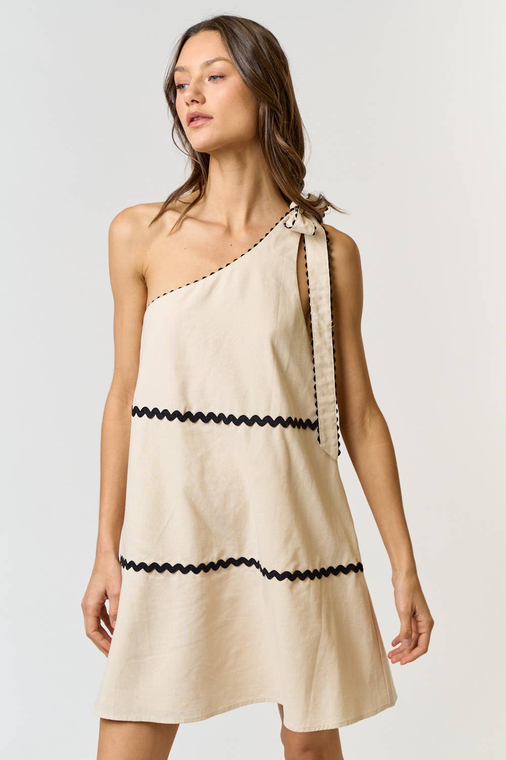 Teresa LINEN SCALLOPED ONE SHOULDER  DRESS: