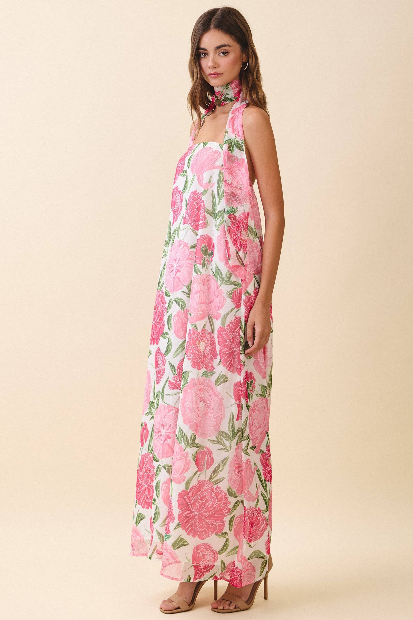 Lucia Strapless Floral Maxi Dress with Convertible Scarf