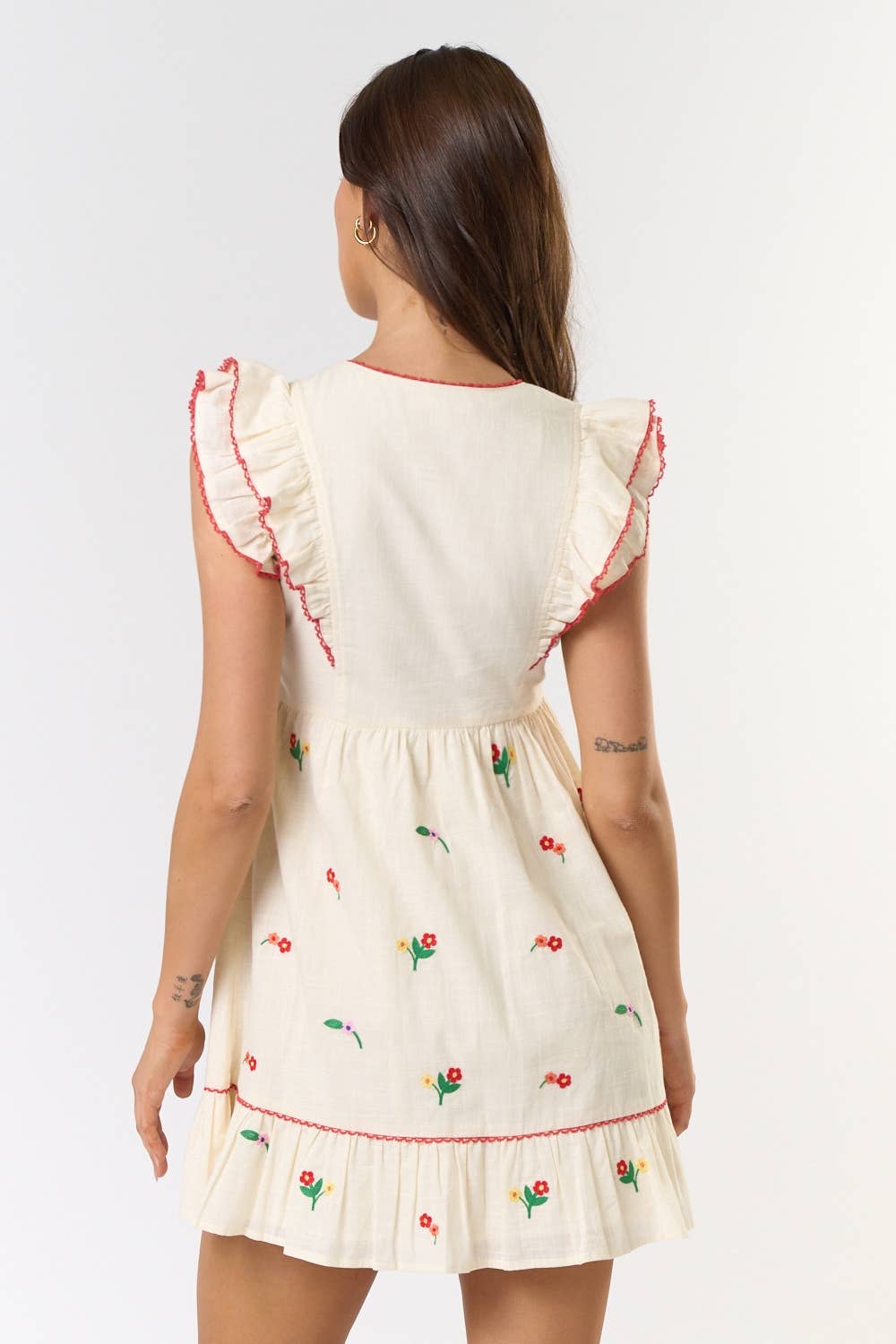 Layered Flutter Sleeve Embroidered Mini Dress