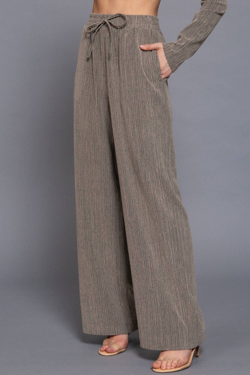 Reba Two-Tone Texture Knit Long Pants