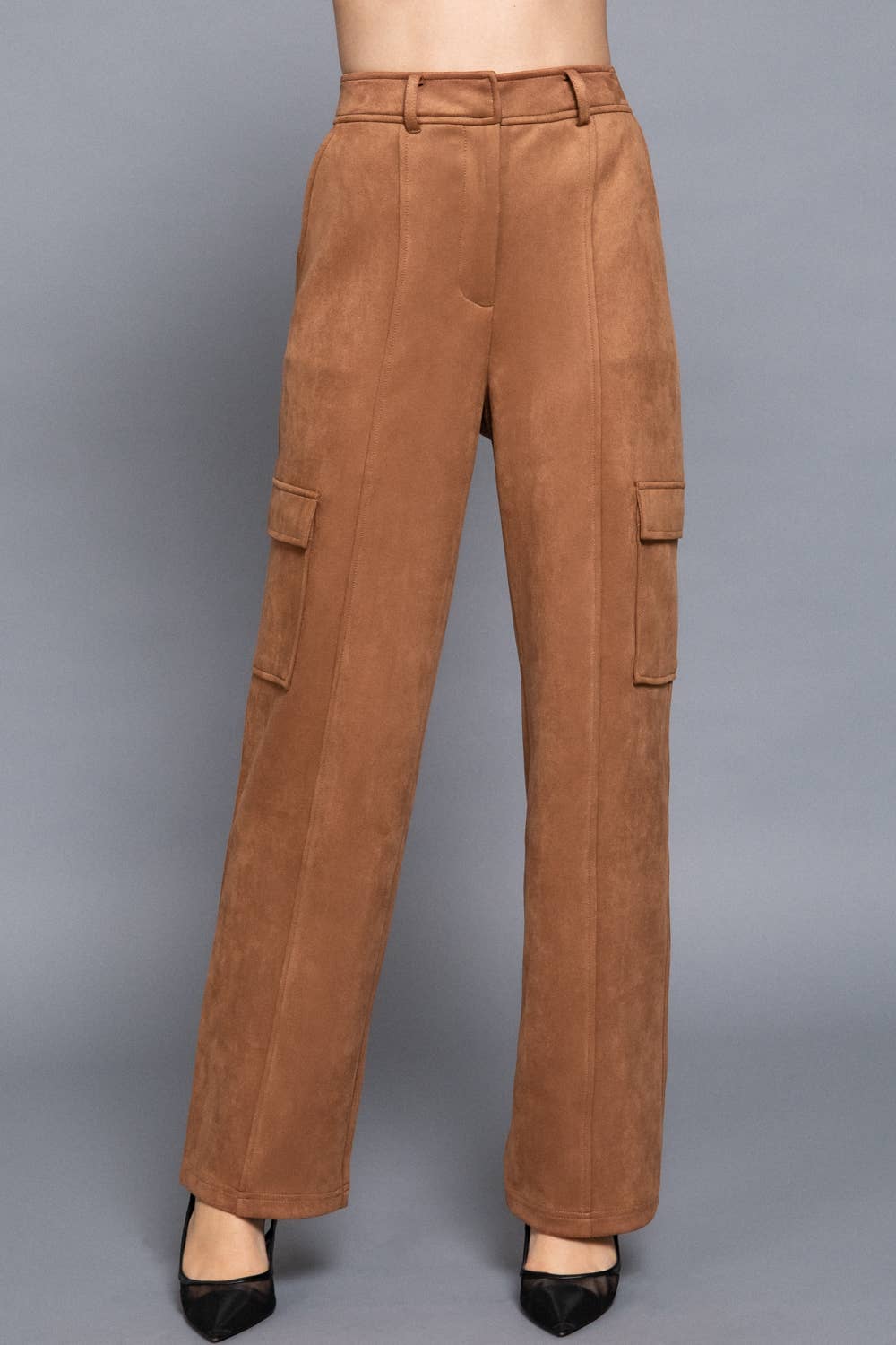 Ili High Waist Straight Line Suede Cargo Pants