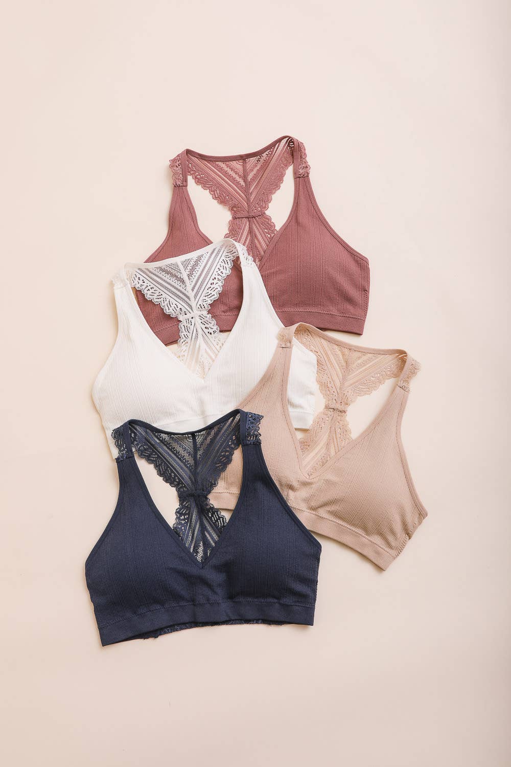 Lace Racerback Bralette - With Removable Bra Pad: Blue