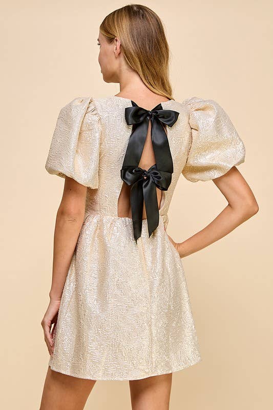 Bow Detail Dress: Gold