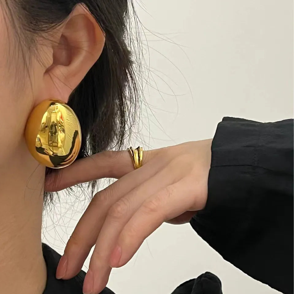 Gold Oval Stud Earrings