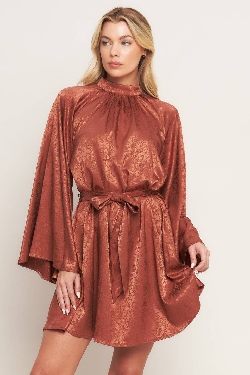 A woven jacquard satin mini dress - ID20594