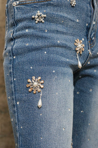 Esmeralda Rhinestone Flower Embellished Stretch Denim Jeans