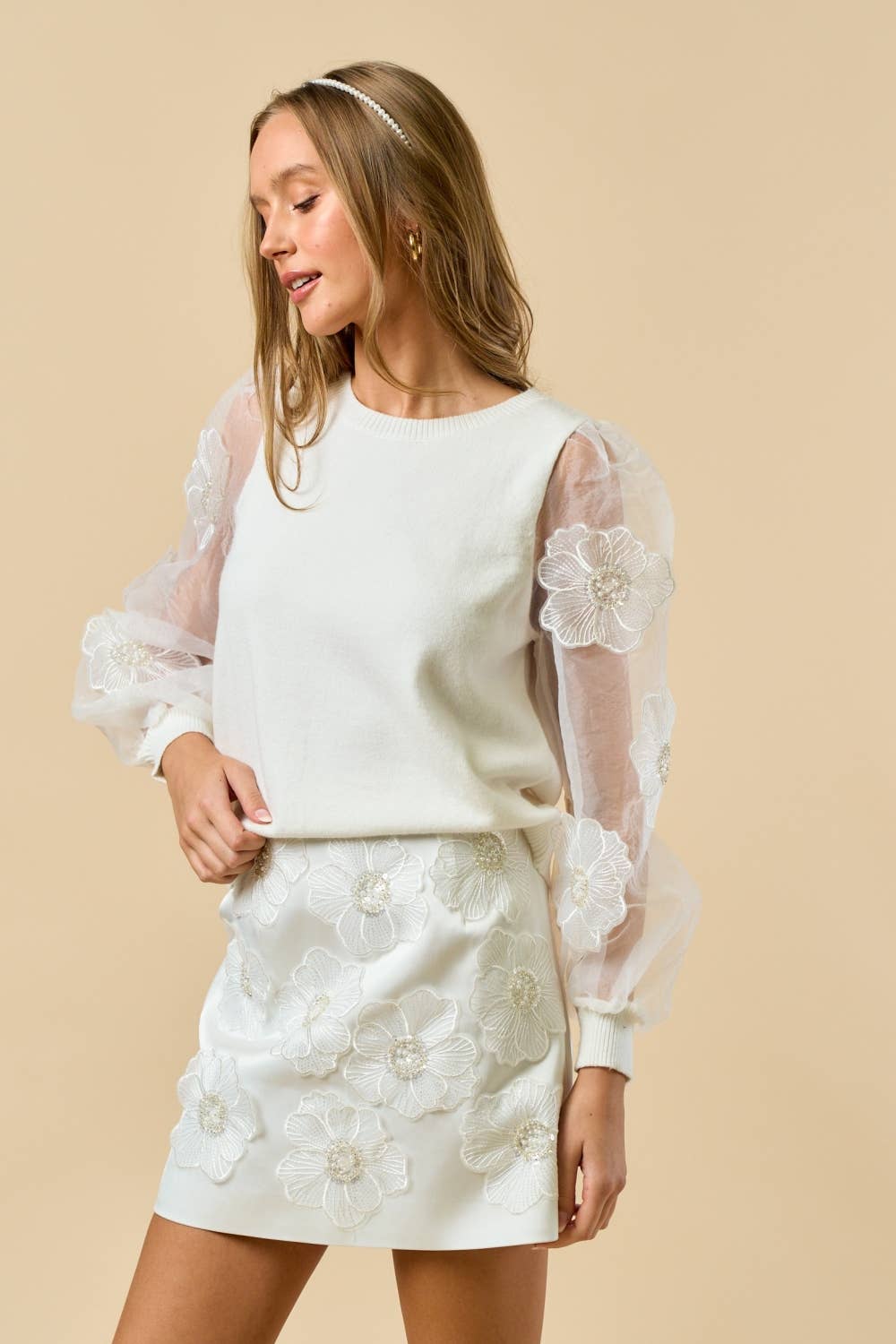 Sweater Top with Contrast Sleeve