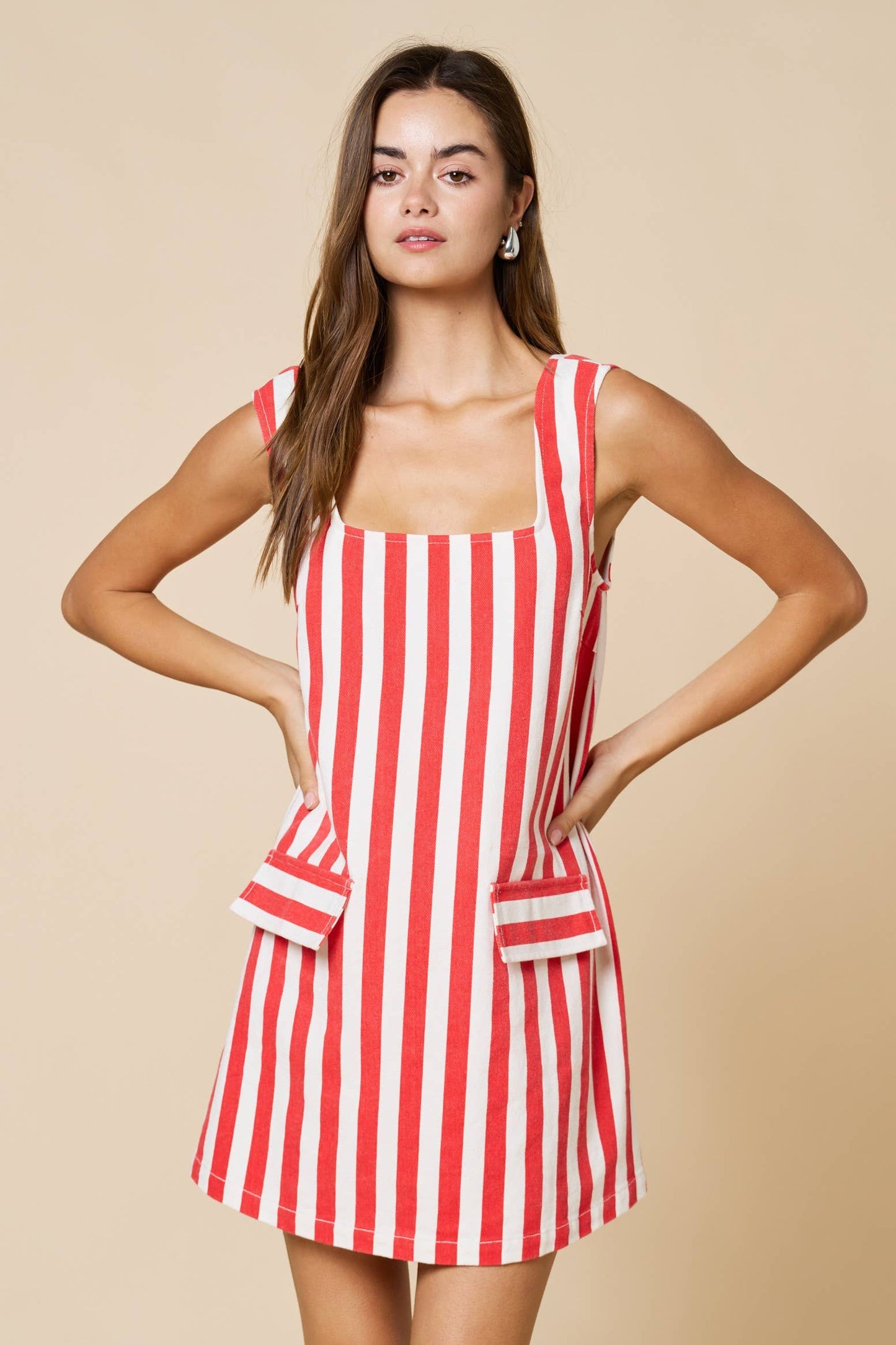 Summer Stripe Square Neck Sleeveless Shift Dress