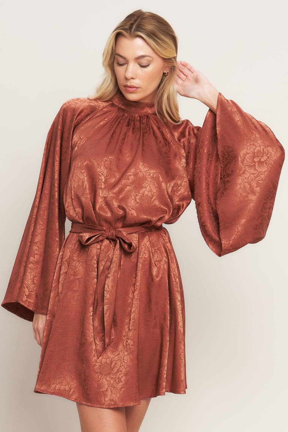 A woven jacquard satin mini dress - ID20594