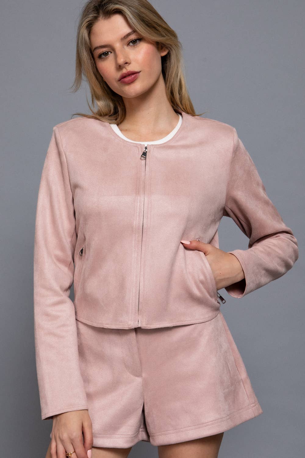 Sasha Faux Suede Zip Up Jacket